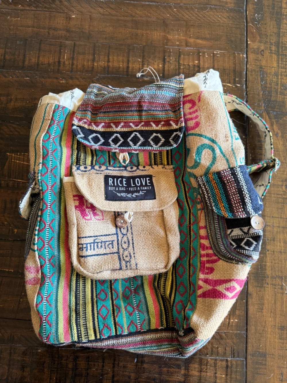 Multicolor Woven Canvas Backpack